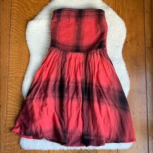 UO Ecote plaid strapless cotton flannel sun dress